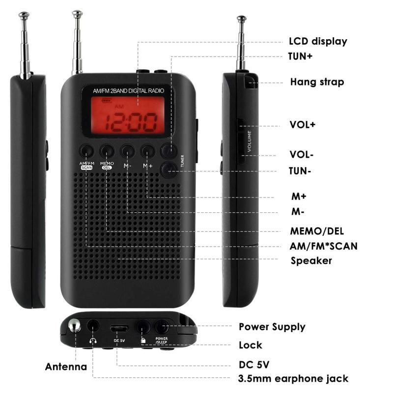 Портативное двухдиапазонное радио AM FM с будильником и таймером сна, цифровая настройка, стереорадио с разъемом 3,5 мм