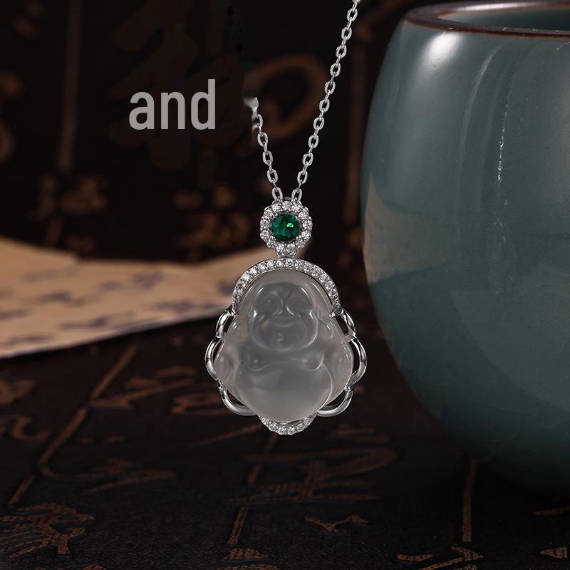 Women's Light Luxury Buddha Necklace - New 2024 White Chalcedony Clavicle Chain Pendant for Sweaters