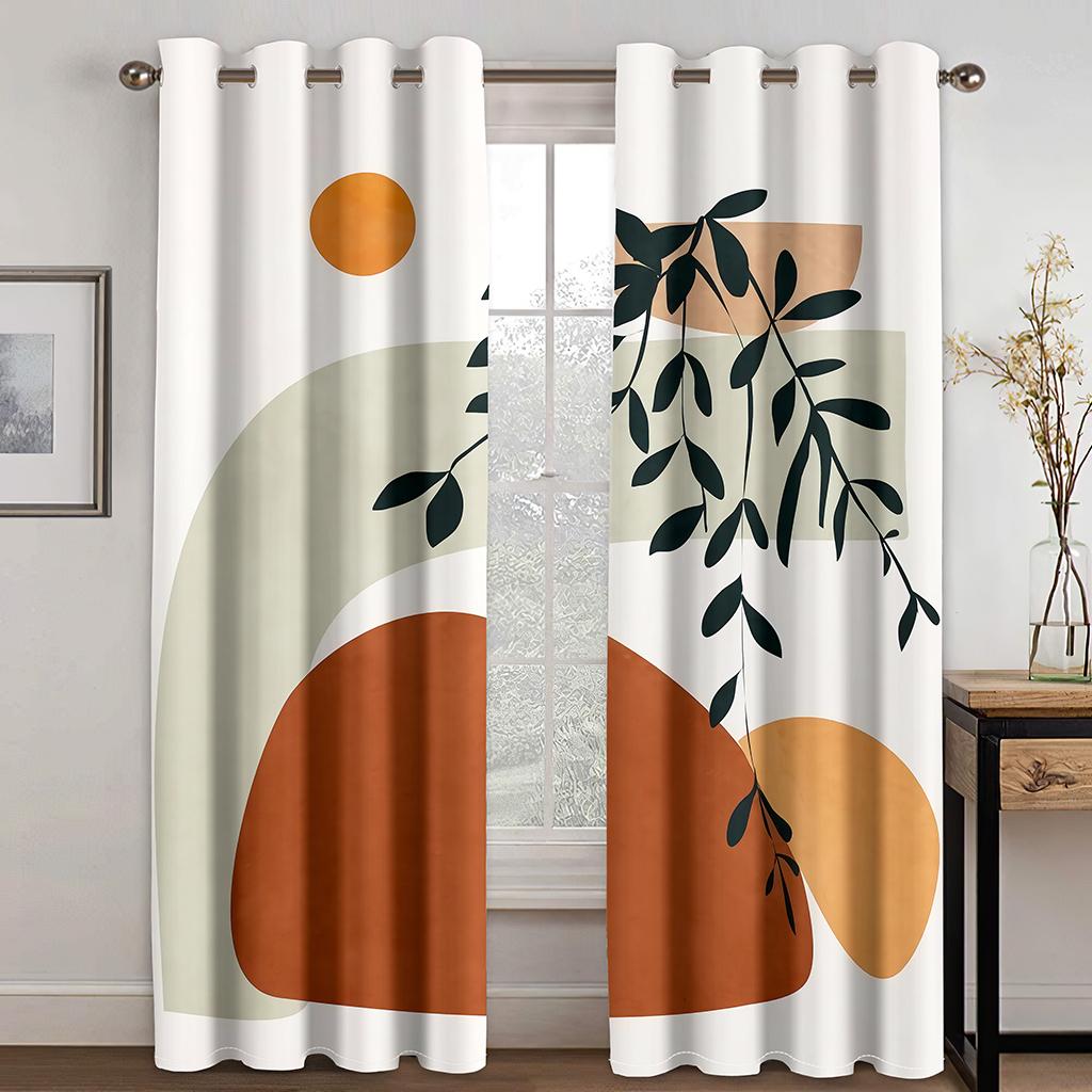 Geometric Japanese Style Nordic Wind Abstract Art Polyester Morandi Color Block Thin Curtains for Living Room Bedroom Home Decor