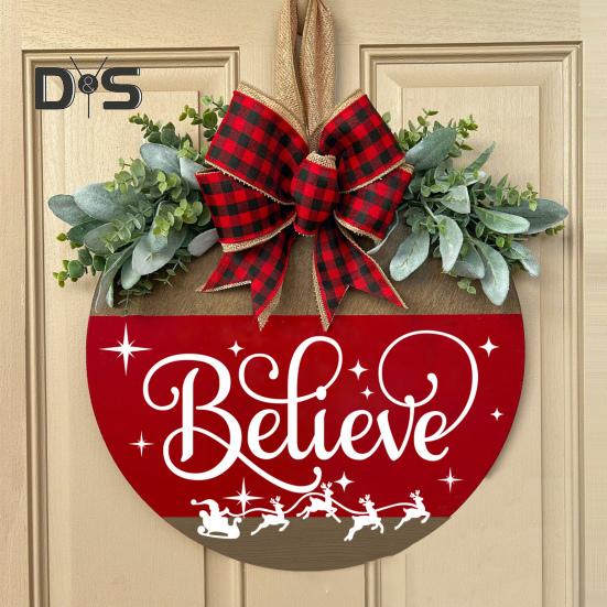 Рождественская приветственная табличка на дверь, праздничная вешалка для входной двери, украшение на венок, веселый рождественский деревянный знак, декор для домашней вечеринки