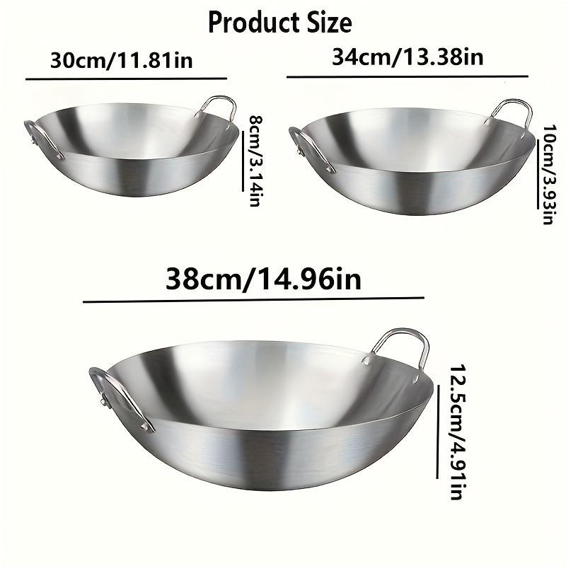 1pc Large Stainless Steel Wok Uncoated Thick High-Quality Durable Chef'S Pan with Dual Handles Easy to Clean for Commercial 2