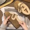 Height-increasing Birkenstocks women's winter velvet new warm thickened cotton shoes women's soft-soled non-slip fashionable fluffy shoes