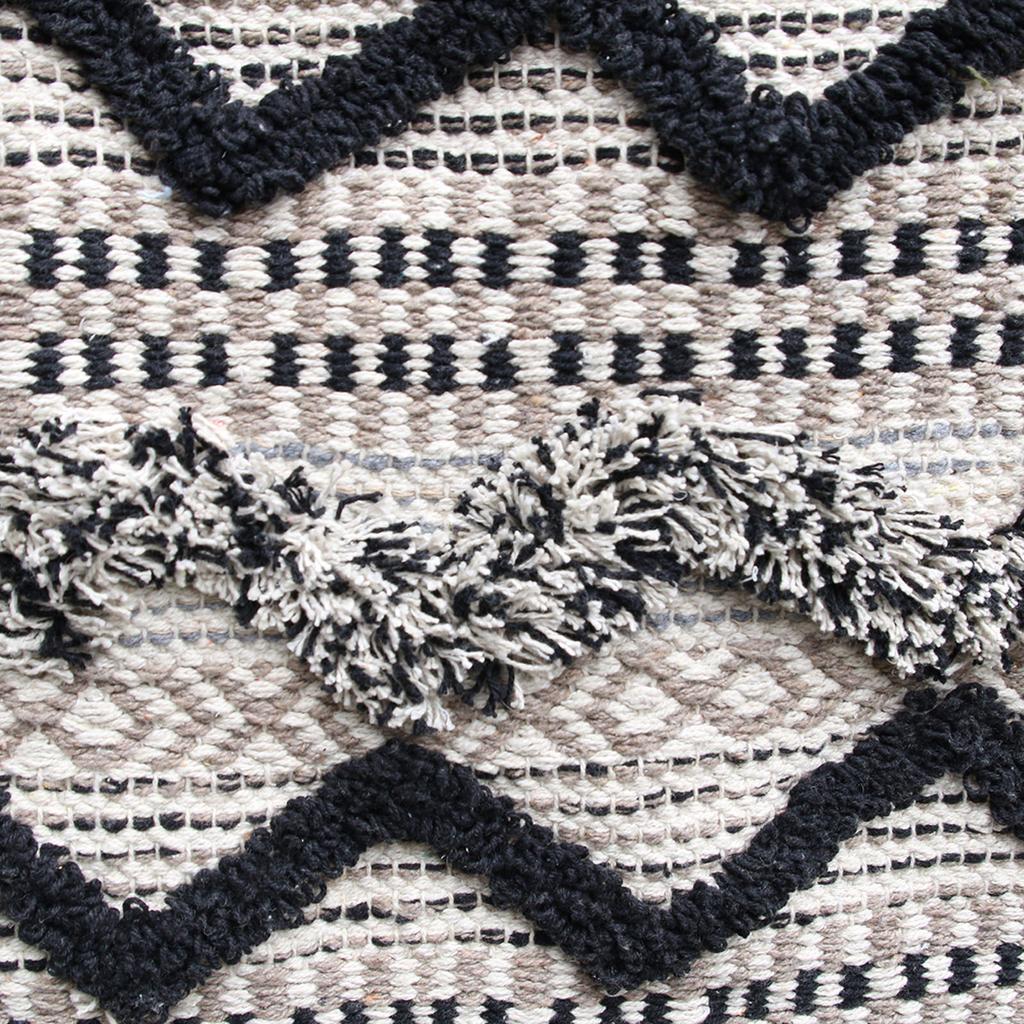 Les Trésors De Lily [R2498] - 'Boho' Black Beige Cotton Rug - 90x60 Cm