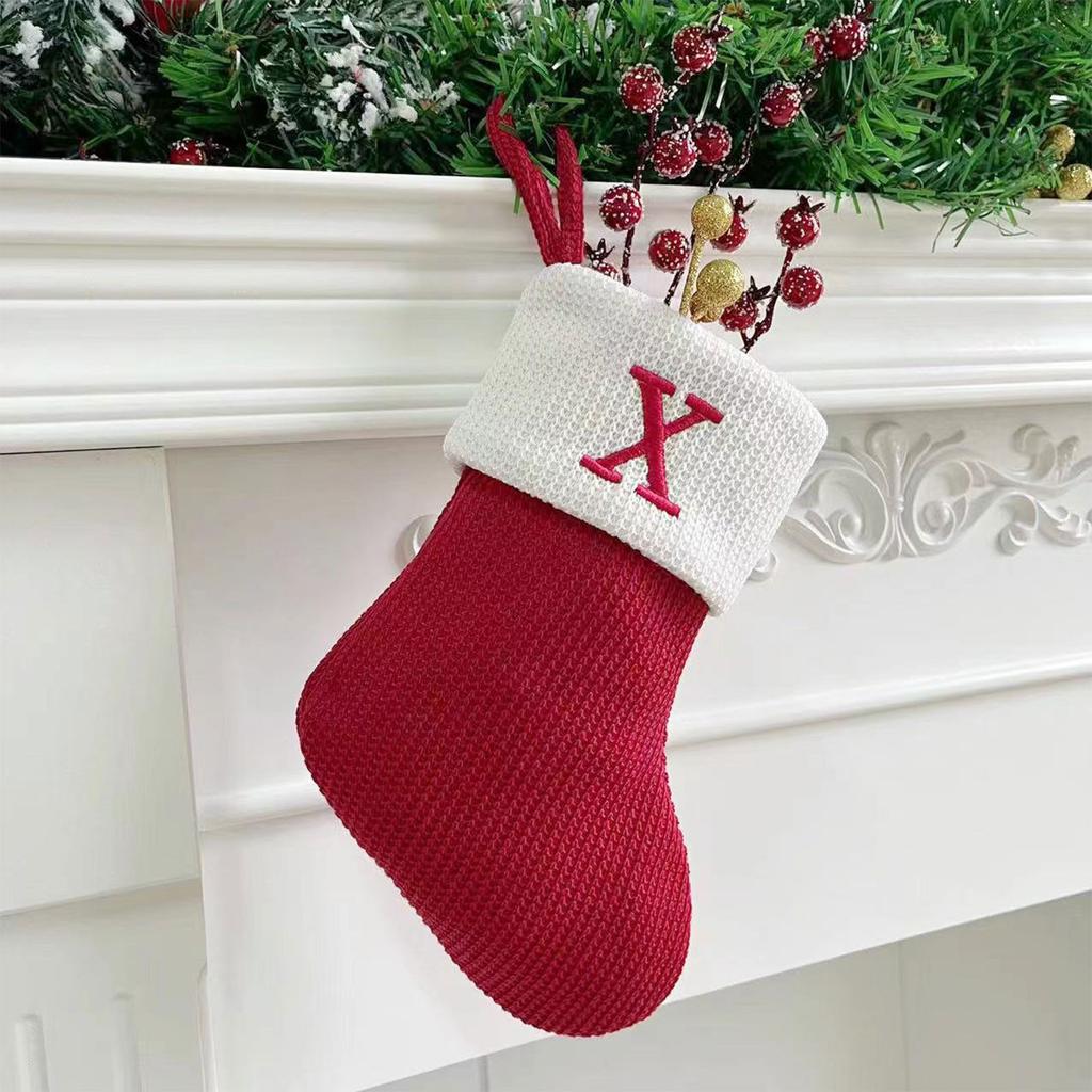Рождественские чулки, маленькие вышитые буквы, вязаные рождественские подвесные чулки, украшения, декор для рождественской вечеринки