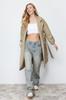 Women's Fashion Light Khaki Oversize Belted Water Repellent Long Trench Coat