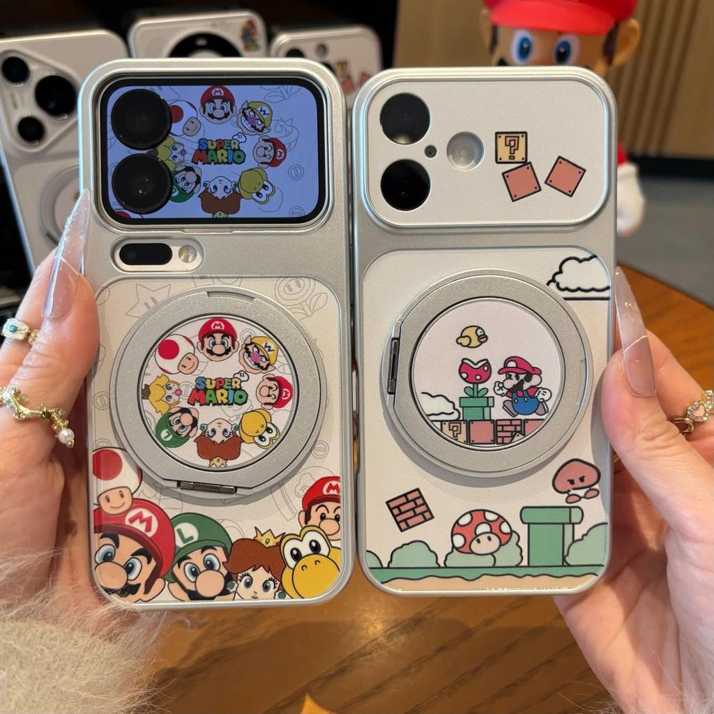 Вращающийся держатель Mario подходит для чехла для мобильного телефона Apple 17Pro с большим окном IP16/15, гальваническое покрытие 14, мелкие отверстия 13, наборы