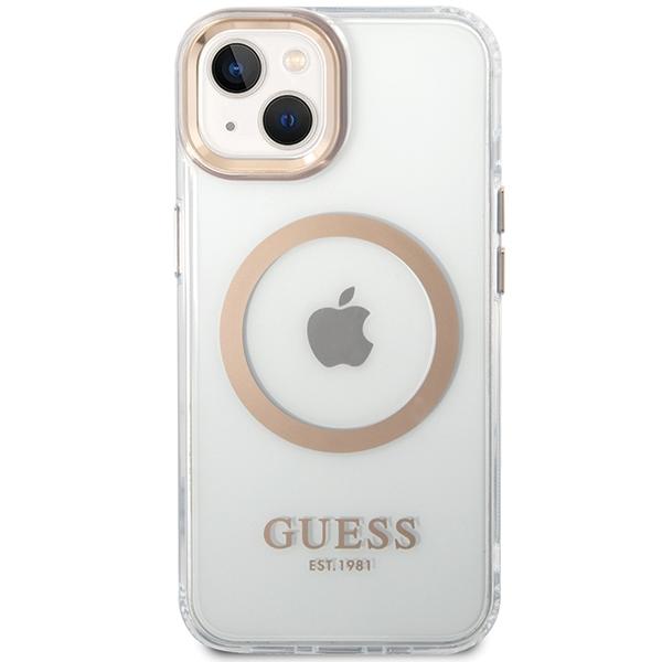 Etui do iPhone 15 Plus Guess Metal Outline MagSafe Złote