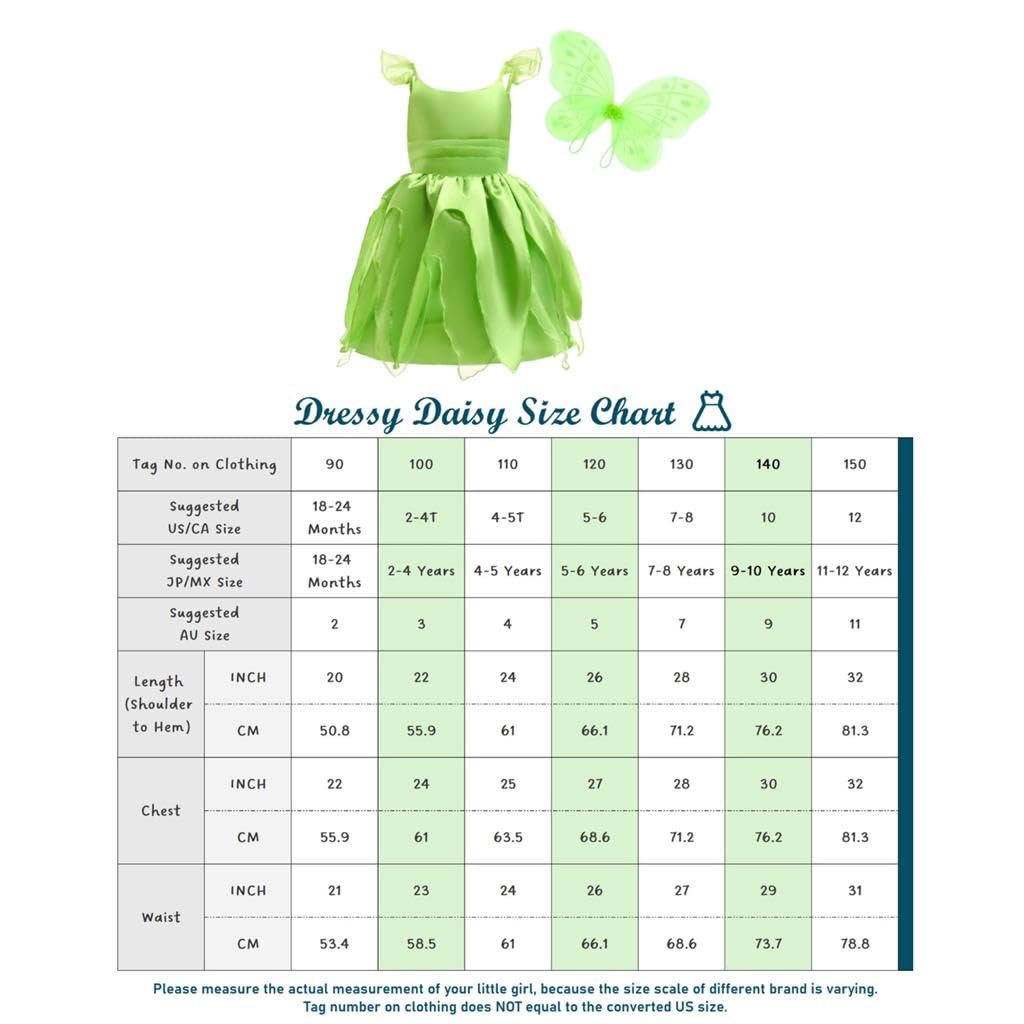 Dressy Daisy Платье принцессы Зеленой Феи с крыльями бабочки для вечеринки для малышей, нарядные размеры для девочек, Хэллоуин, День рождения, Платье, 5-6