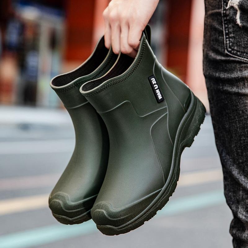 Мужские Новые Дождевые Сапоги Короткие Модные ПВХ Резиновая Обувь Обувь для Путешествий на Открытом Воздухе Нескользящая Низкая Подошва Мужские Рыболовные Водонепроницаемые Сапоги