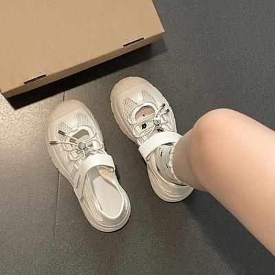 Белые сандалии спортивного типа на толстой подошве с высоким подъемом, женские, 2025 новая летняя обувь, увеличивающие рост, на мягкой подошве, крутые одинарные туфли