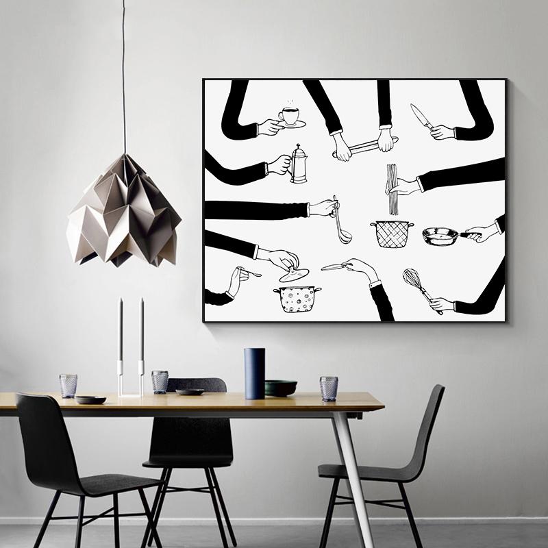 Ручная роспись на холсте, постер с принтом в стиле минимализм, настенное искусство, забавная черно-белая картина для кухни, столовой, домашний декор, Cuadros