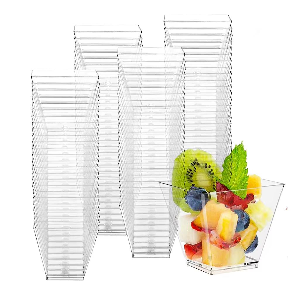 100PCS 2oz Square Mini Dessert Cups With Spoons Clear Plastic Mousse Cup Disposable Supplies for Tasting Party Dessert Appetizer