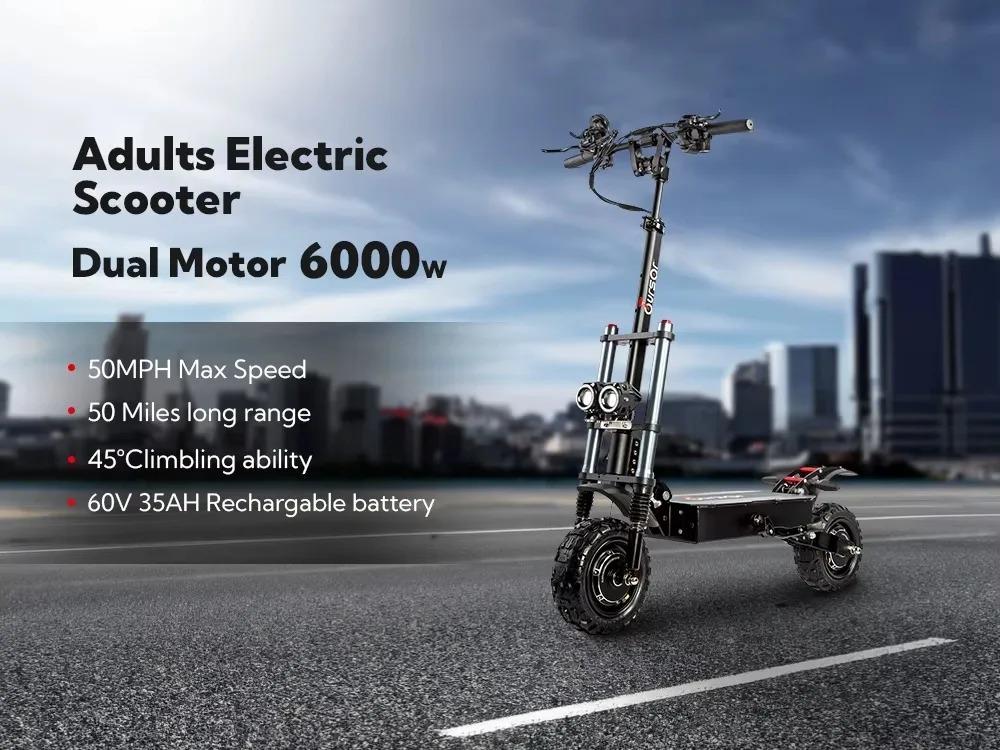 TOURSOR E5B Adult Electric Scooter 6000W Dual Motor 60V 40AH Off-road Tires Electric Scooter for City and Off-road Adventures
