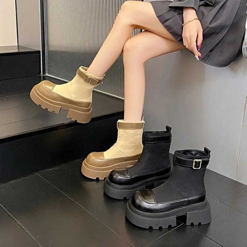 Модные женские дизайнерские ботинки Botas Mujer Chelsea, ботильоны из натуральной кожи, толстая подошва, толстый каблук, короткие зимние ботинки, размер плюс 40