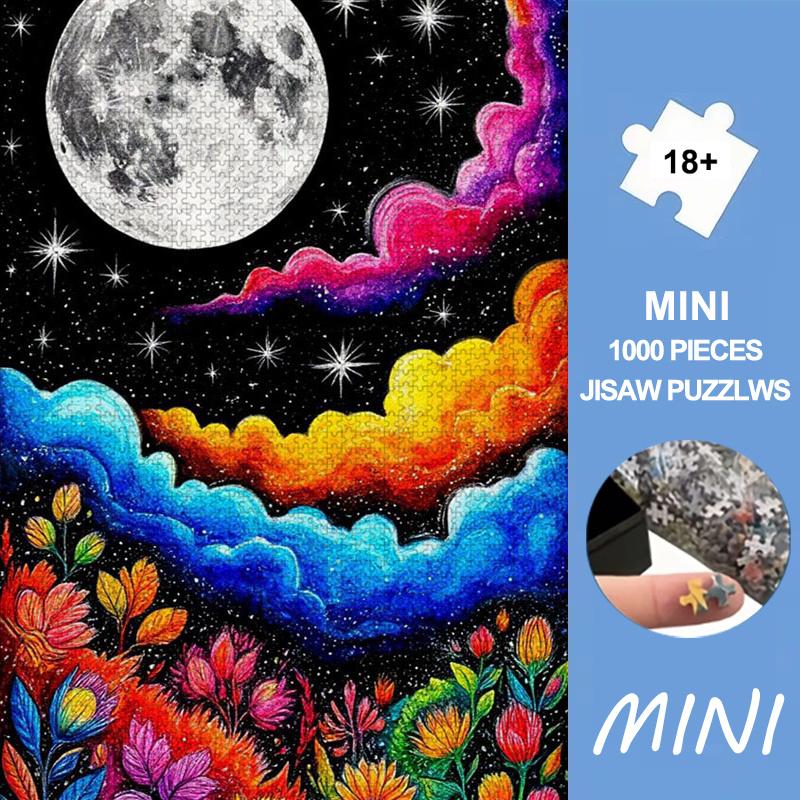 Christmas | Hallowmas |1000pcs Mini Jigsaw Puzzle Colored Pencil Style - Moon Galaxy Vibrant Floral Sky Suitable for Living Room Display Holiday Gift