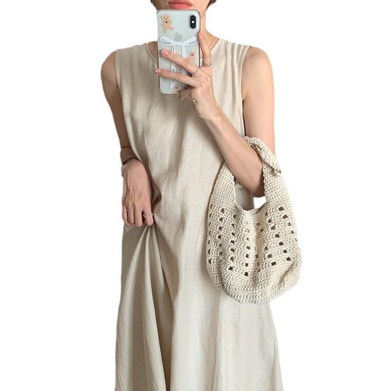 Платье летнее длинное черное без рукавов в стиле Хепберн с французскими вырезами - 2024 Женский цельный наряд с открытой спиной