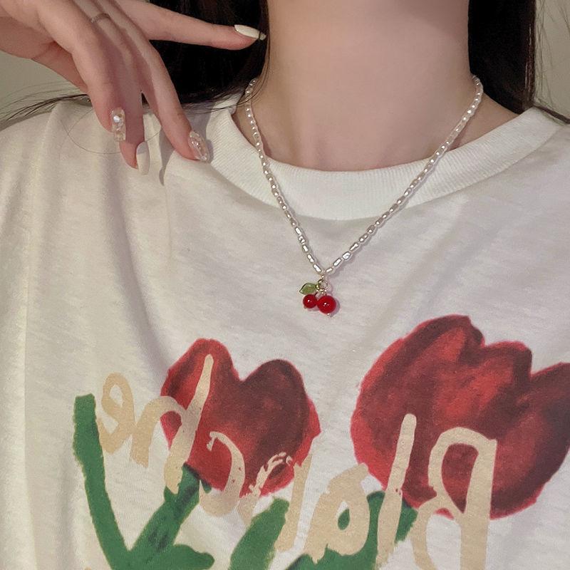 Элегантное жемчужное колье с вишнями: Роскошная летняя ключичная цепочка для женщин