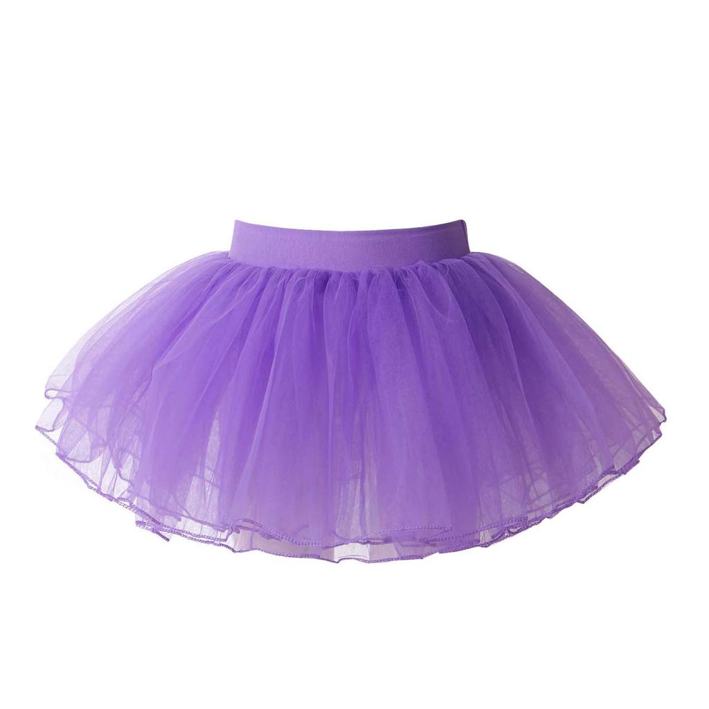 Mesh Tutu Skirt Girls Kids 4 Layer Solid Color Elastic Waist Princess Ballet Dance Skirt