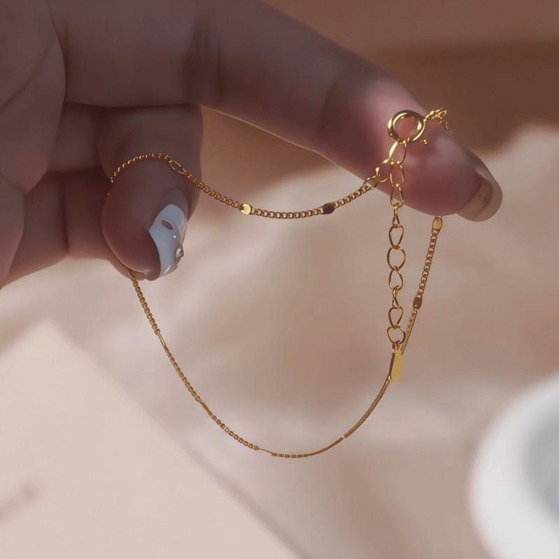 Sterling 18K Gold Plated Minimalist Chain Bracelet With Sparkle Discs Women Elegant Stackable Daily Wear