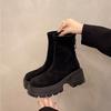 Короткие ботинки на толстой подошве и толстом каблуке для женщин, для невысоких людей на осень, повышают эластичность замшевых коротких голенищ