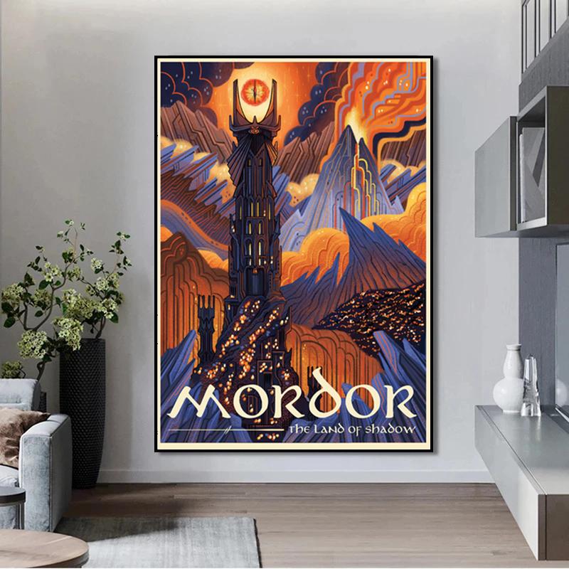 Ретро Классический Пейзаж Средиземья Холст Настенное Искусство - Яркие Иллюстрации Знаковых Мест для Фанатов Фэнтези