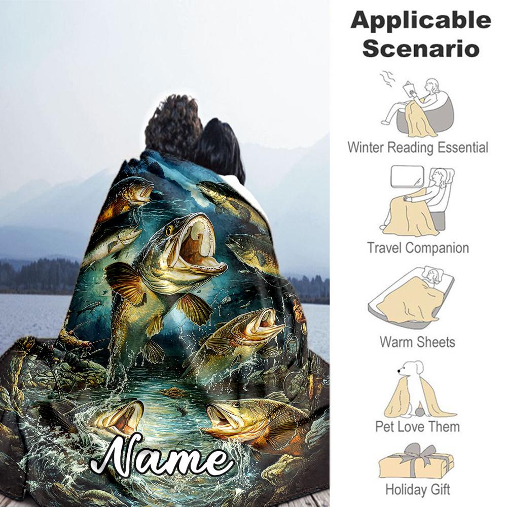 Fishing1 Personalized Text Blanket Multi-purpose Personalized Blanket Durable Comfort Versatile for Seaside Chair Couch Bed for All Occasions