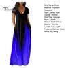 Women Maxi Dress with Pockets V Neck Short Sleeves Gradient Contrast Colors A-line Full Length Dress for Daily Party Dating