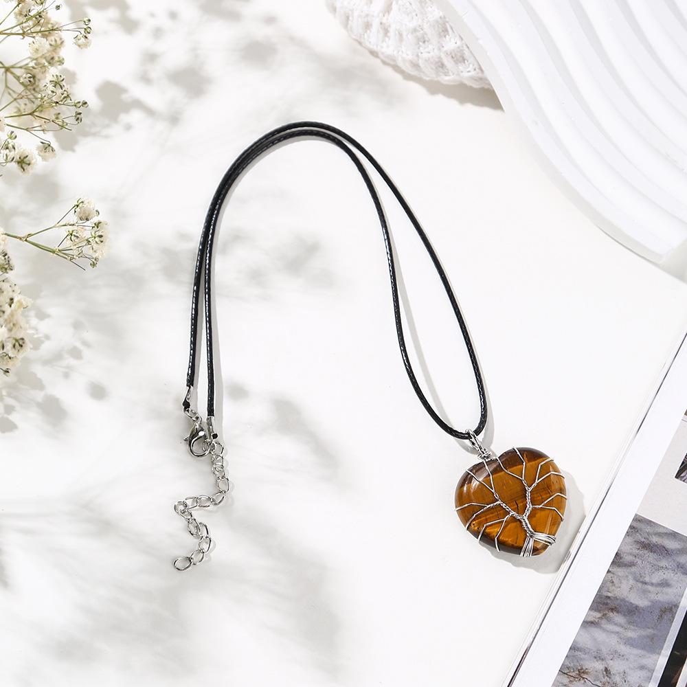 Natural crystal pendant, amethyst necklace, peach heart wrapped silk, life tree jewelry,Christmas gift, Valentine's Day gift, girlfriend gift