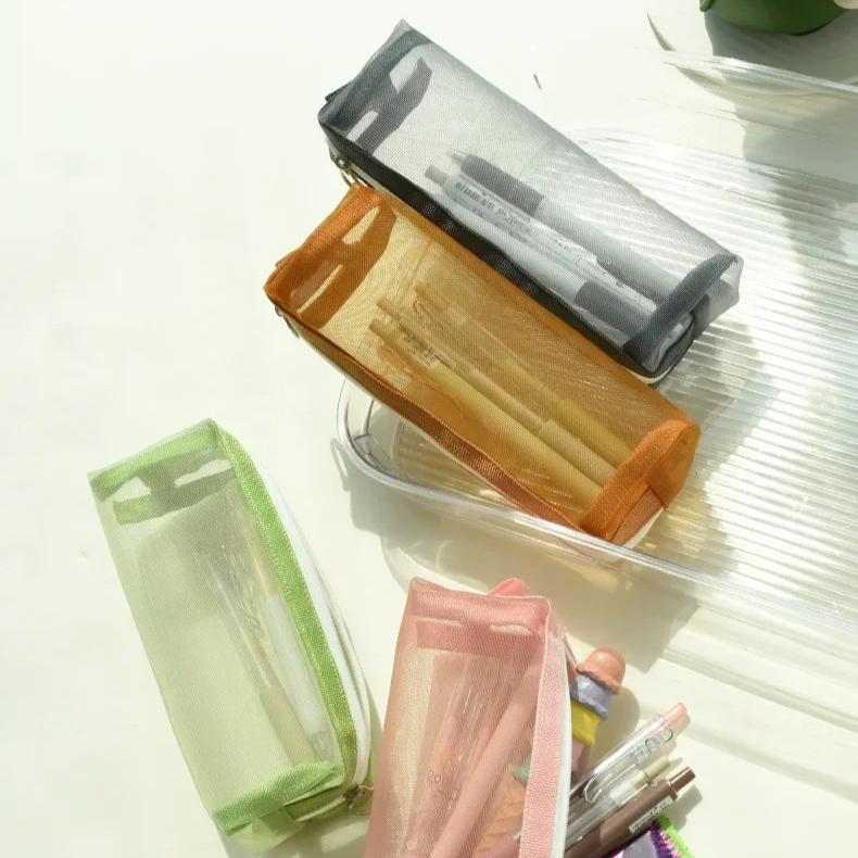 Женская портативная косметичка корейская свежая цветная прозрачная сумка для карандашей детская сумка на молнии для ручек канцелярский органайзер школьные принадлежности