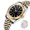 Automatic Mechanical Date Black Watch [BUREI] Men's Watch, Waterproof, Analog, Popular, Business, Display, Gold/Silver, Stylish, Simple, Luminous,