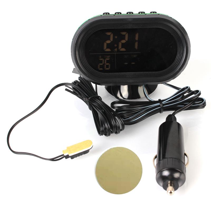 Car LCD Digital Display Clock 3 in 1 Thermometer Clock Voltmeter Freeze Alert Self-Adhesive Car-Styling Green Orange Backlight