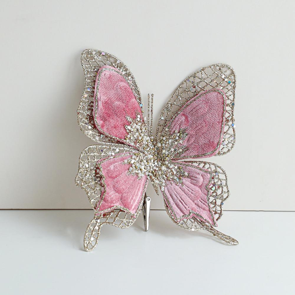Sparkling Christmas Butterfly Pendant with Clip Glitter Holiday Decor Multicolor Flannel Xmas Tree Hanging Ornaments