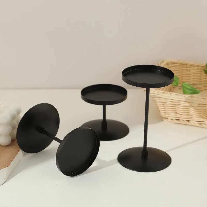 Candlestick Candle Base Candlestick Matte Disc Black Metal Iron Ornaments Wedding Decorations Candelabro Memory Candle Holders