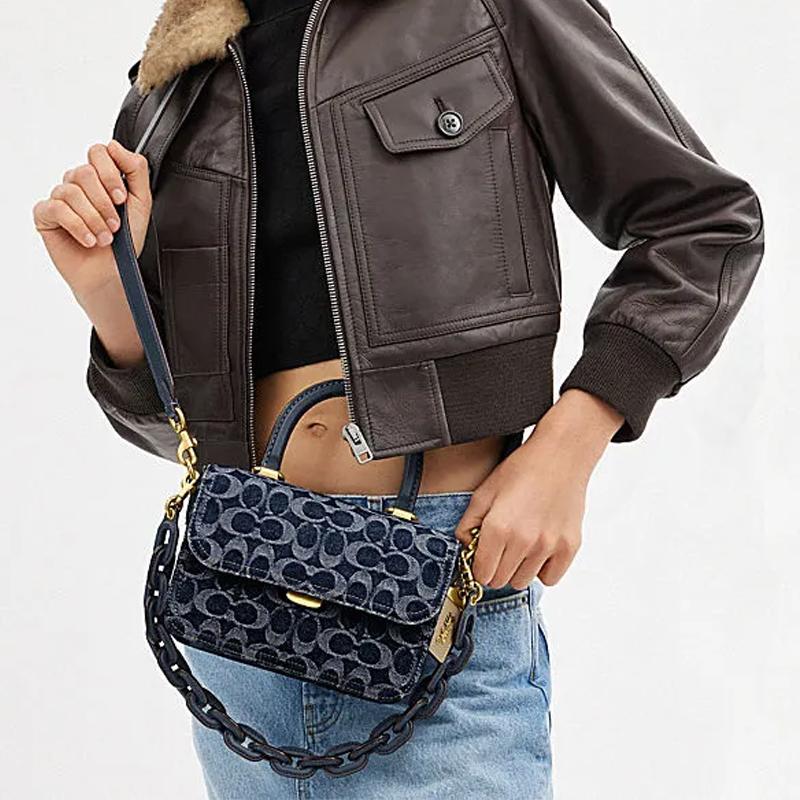 Coach Rogue 22 Classic Monogram Logo Fabric Shoulder Crossbody Handbag Small Women handbag Blue CR694-B4BL