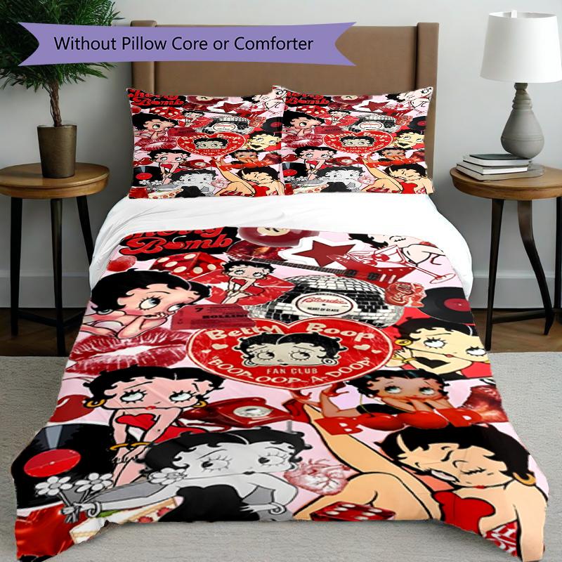 3pcs Duvet Cover Set (1*Duvet Cover + 2*Pillowcase, Without Core),Betty Boop Print Bedding Set, Bedroom Decor, All‑Season, Birthday Gift