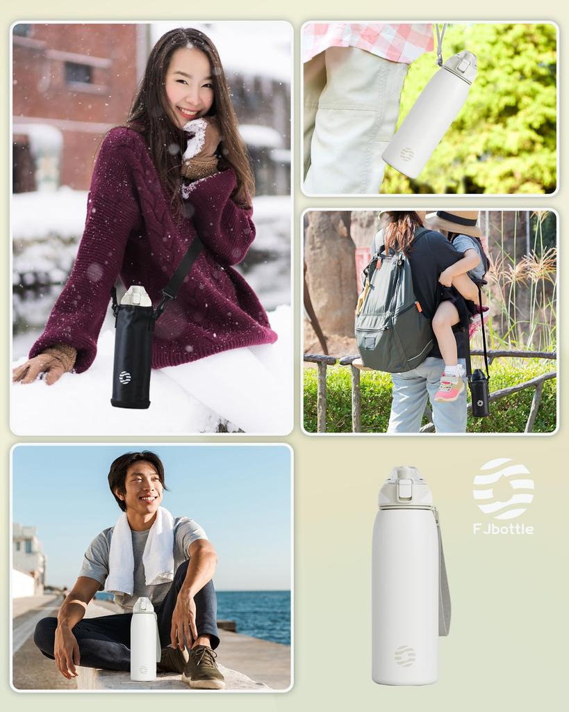 FJbottle 1 Liter Vacuum Insulated Sports Keeps Hot or Cold Drinks Hot or Wide Easy to Stainless Includes Water Bottle Cover and Cleaning Stylish for