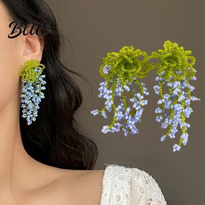 Праздничные серьги с кисточками, цветок из бусин, свисающий, нить из бусин, уникальные