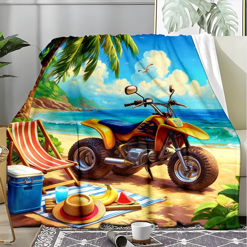 Miami Retro Sports Car Neon Scenery Fleece Printed Flannel Blanket, Warm Soft Throw Sofa Bed Blanket