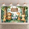 Фон для фотосъемки дня рождения в джунглях с дикими животными, фон для фотосъемки с отверстием для прокола, мультяшное украшение для вечеринки в зоопарке