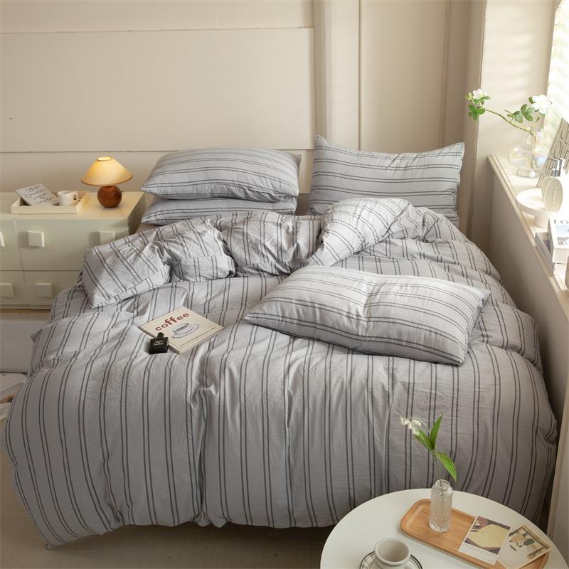 Полосатый пододеяльник, комплект постельного белья Queen, 100% стираный хлопок, роскошный нежно-розовый вертикальный полосатый пододеяльник, (3шт)