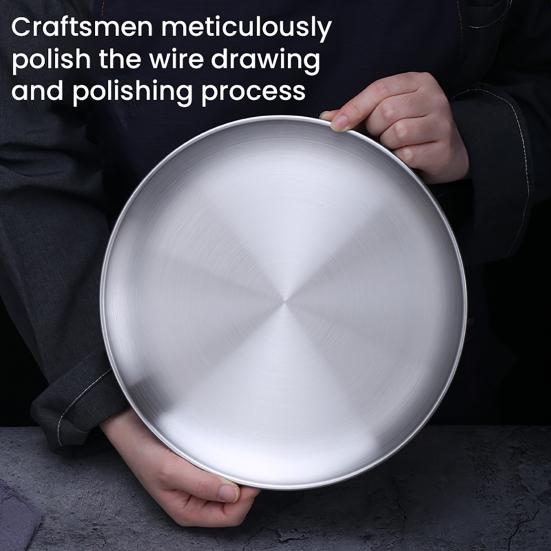 Round Dinner Plate Serving Platter Stainless Steel Barbecue Tray Korean Style Serving Dish Fruit Dessert Steak Plate