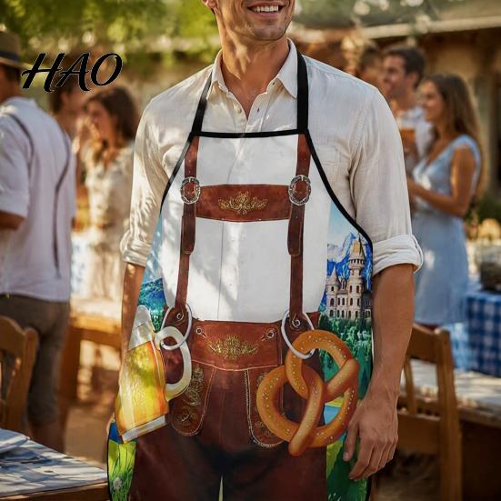 Fun Party Costume Accessories for Adults Funny Bavarian Beer Festival Apron, 3D Digital Print Polyester Kitchen Bib, Oktoberfest Aprons And