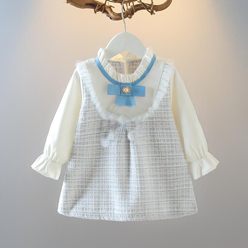 Girl Checker Dress With Bow For Spring Casual Wear