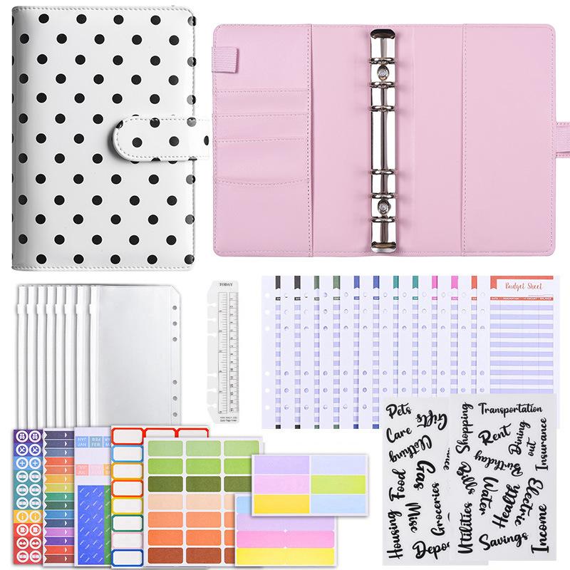 A6 Refillable Ledger Notebook Larbu Macaron Buckle Polka Dot Cash Budget Planner Portable Binding Journal with Replaceable