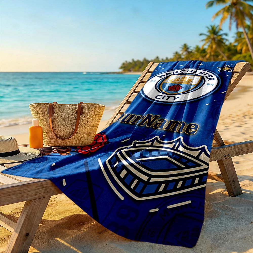 Manchester City Customize Text Beach Towel Quick-Dry Soft Microfiber Suitable for Swimming Gym Camping Yoga Vacation
