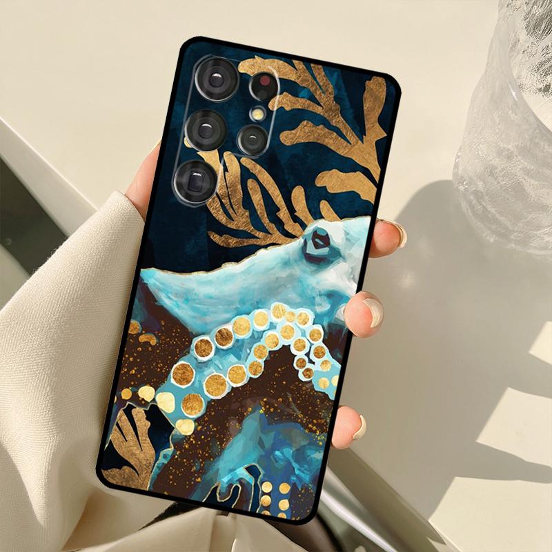 Океанский Чехол с Осьминогом в Эстетичном Стиле Для Samsung Galaxy S25 Ultra S21 S22 S23 S24 Ultra S9 S10 Plus S20 FE S24 FE Задняя Крышка