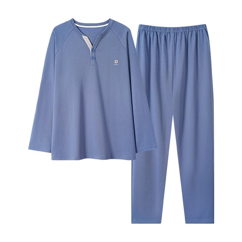 Pajamas Men'S Autumn Thin Cotton Long Sleeve Spring And Autumn Simple Wear Loungewear Suit