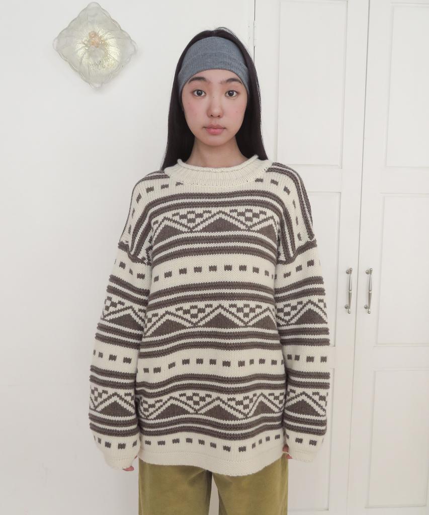 FUNFROMFUN Номад Пуловер в стиле Fair Isle, Коричневый