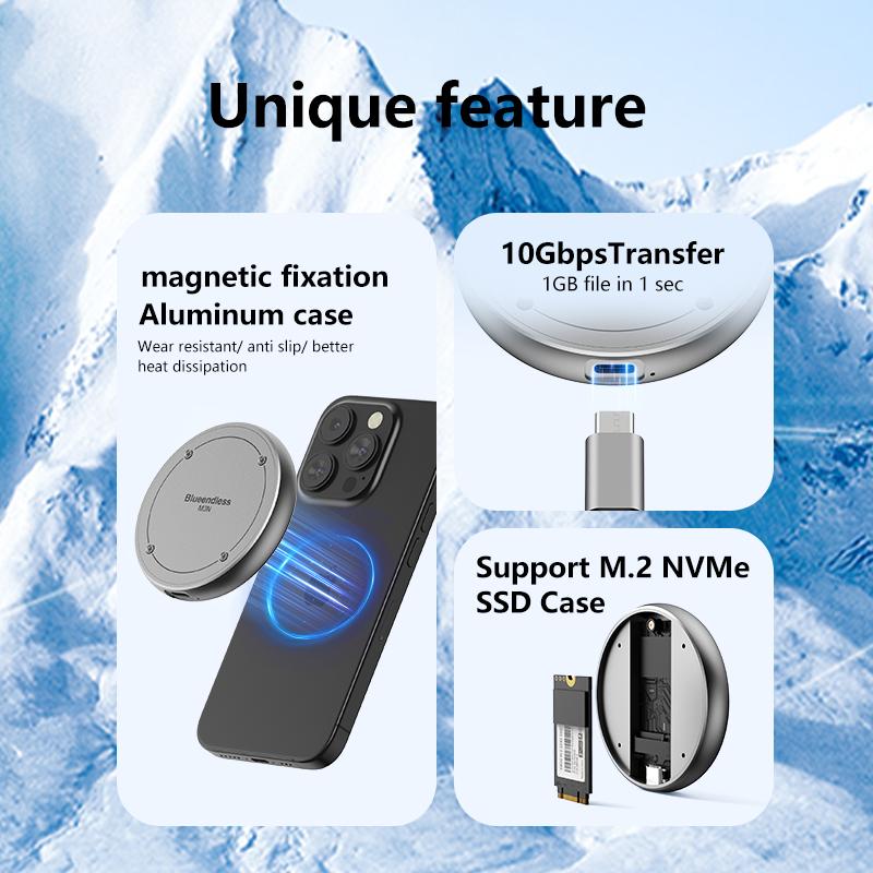 Магнитный корпус M.2 2230/2242 NVMe SSD Magsafe SSD Case USB C 3.2 Gen2 на NVMe PCI-E для iPhone 15 Pro Max ProRes MacBook