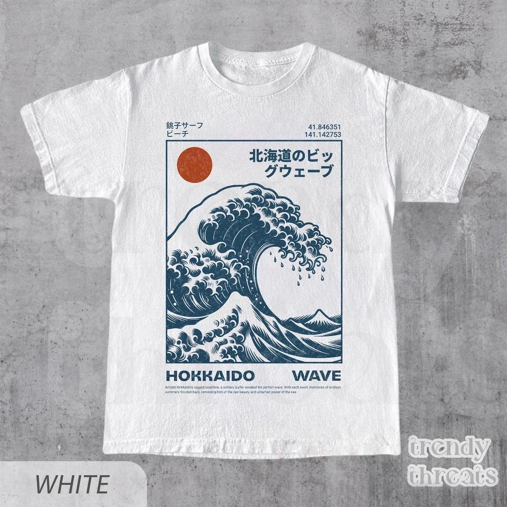 Рубашка Hokkaido Wave, Ретро-футболка для серфинга в японском стиле